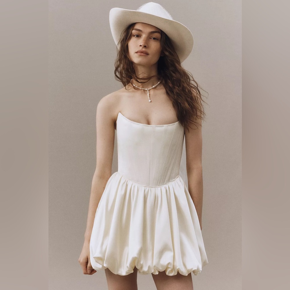 Sau Lee Lydia Strapless Bubble Satin Mini Dress